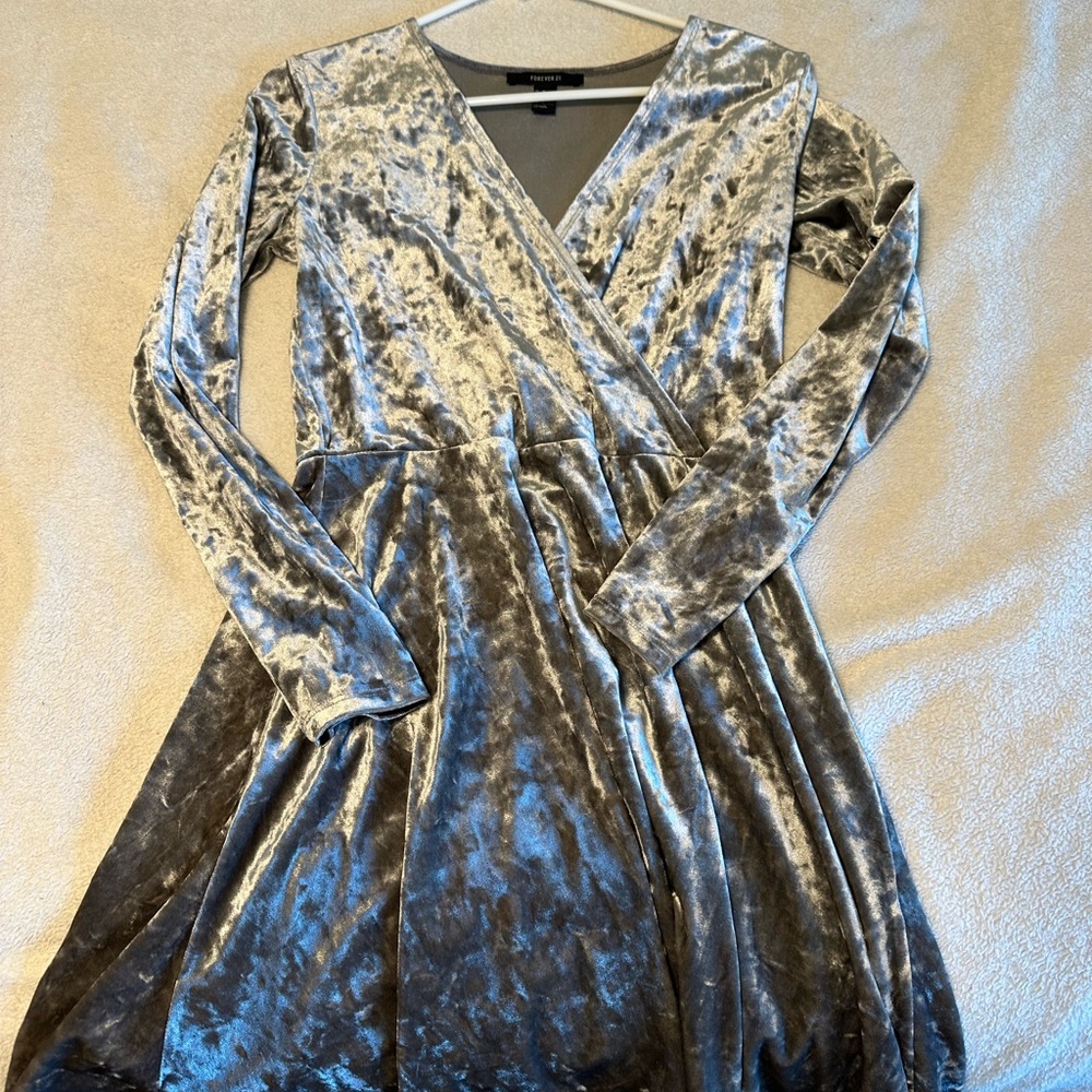 Forever 21 Dress Bundle - Silver Velvet Dress and blue velvet dress